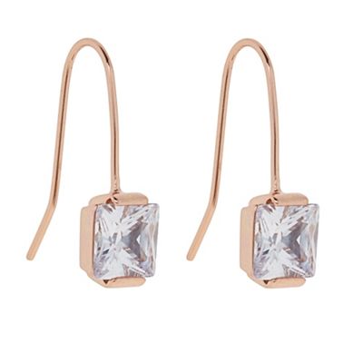 Designer Rose gold cubic zirconia square drop earring